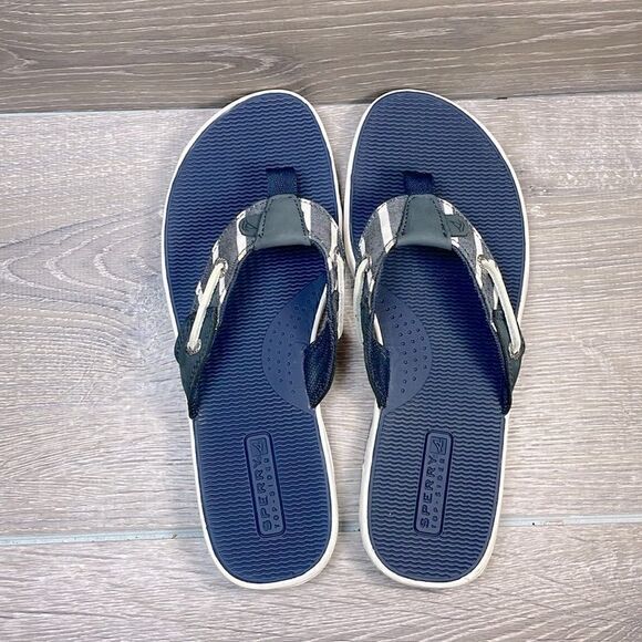Sperry Top Sider Seafish Women’s Sz 7M Blue Leather Nylon Thong Flip Flop Sandal - Picture 5 of 12